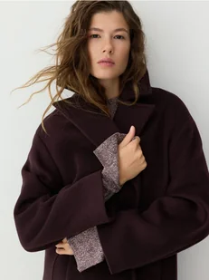 Reserved - Płaszcz handmade z wełną - ciemnofioletowy - Płaszcze damskie - miniaturka - grafika 1