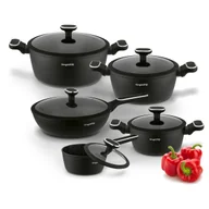 Zestawy garnków i patelni - Zestaw garnków 3 MARMURKOWE GARNKI indukcja PATELNIA GŁĘBOKA rondel POKRYWKI 10el. Lotte SILVER Konighoffer - miniaturka - grafika 1