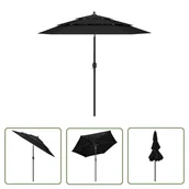 Parasole ogrodowe - The Living Store 3-poziomowy parasol na aluminiowym słupku - czarny - 2 -5 m - Parasol Ogrodowy - miniaturka - grafika 1