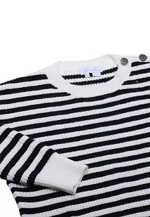 Blonda Damski sweter w paski z okrągłym dekoltem i wstawkami akryl Wełna BIAŁA CZARNA rozmiar XS/S, wełniany biały czarny, XS - Swetry damskie - miniaturka - grafika 1