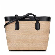 Torebki damskie - Shopperka z ekoskóry i plecionki beżowo - czarna - miniaturka - grafika 1