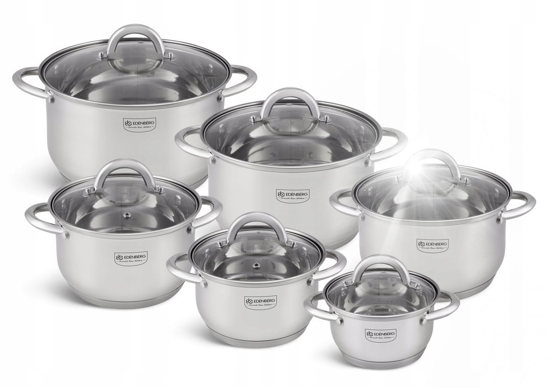 KOMPLET GARNKÓW NA INDUKCJĘ GAZ ZE STALI NIERDZEWNEJ ZESTAW 12 ELE EDENBERG