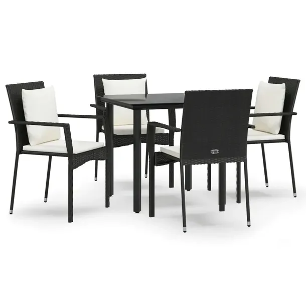 Zestaw mebli ogrodowych rattan PE czarny z poduszkami kremowymi 80x80x74 cm