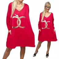 Bluzki damskie - Tunika sukienka WAWA złoto modny wzór luksusowa blask kieszenie 54 56 7xl - miniaturka - grafika 1