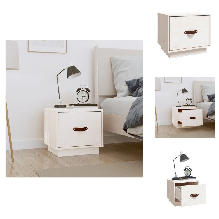 vidaXL Szafka nocna biała 40x34x35 cm lite drewno sosnowe - Szafki nocne