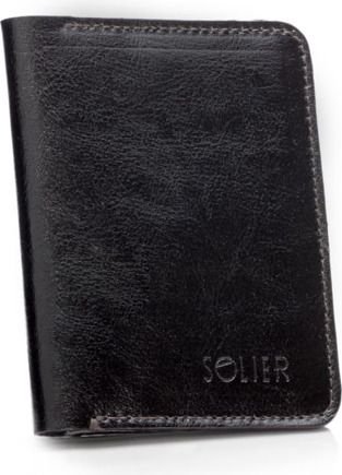 Solier Cienki skórzany męski portfel z bilonówką SOLIER SLIM CIEMNY BRĄZ
