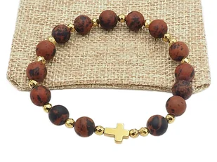 Bransoletka różaniec na rękę obsydian brązowy sakwa - Bransoletki - miniaturka - grafika 1