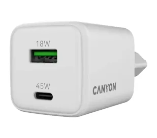 Canyon CU45AC GAN 45W 1xPD 1xQC Biały - Ładowarki do telefonów - miniaturka - grafika 1