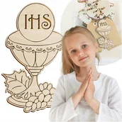 Scrapbooking - Kielich z hostią DUŻY 10CM Dekoracja drewniane Scrapki 1SZT na tort stół - miniaturka - grafika 1