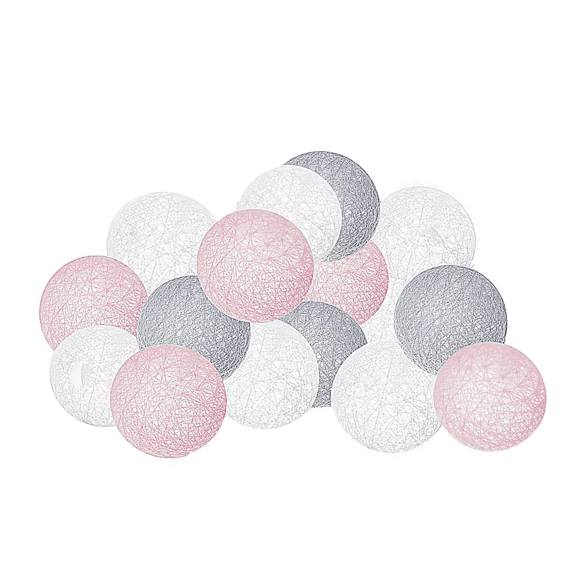 Lampki SPRINGOS CL0035 Cotton balls, 10xLED, 2,1 m, ciepłe białe, różowo-biało-szare