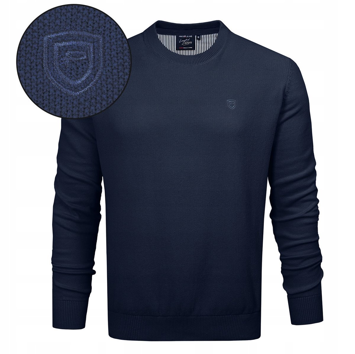 Elegancki SWETER Męski Klasyczny GRANATOWY Bawełniany XXL Pako Jeans