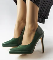 Półbuty damskie - Ciemnozielone klasyczne szpilki Kristin-37 - miniaturka - grafika 1