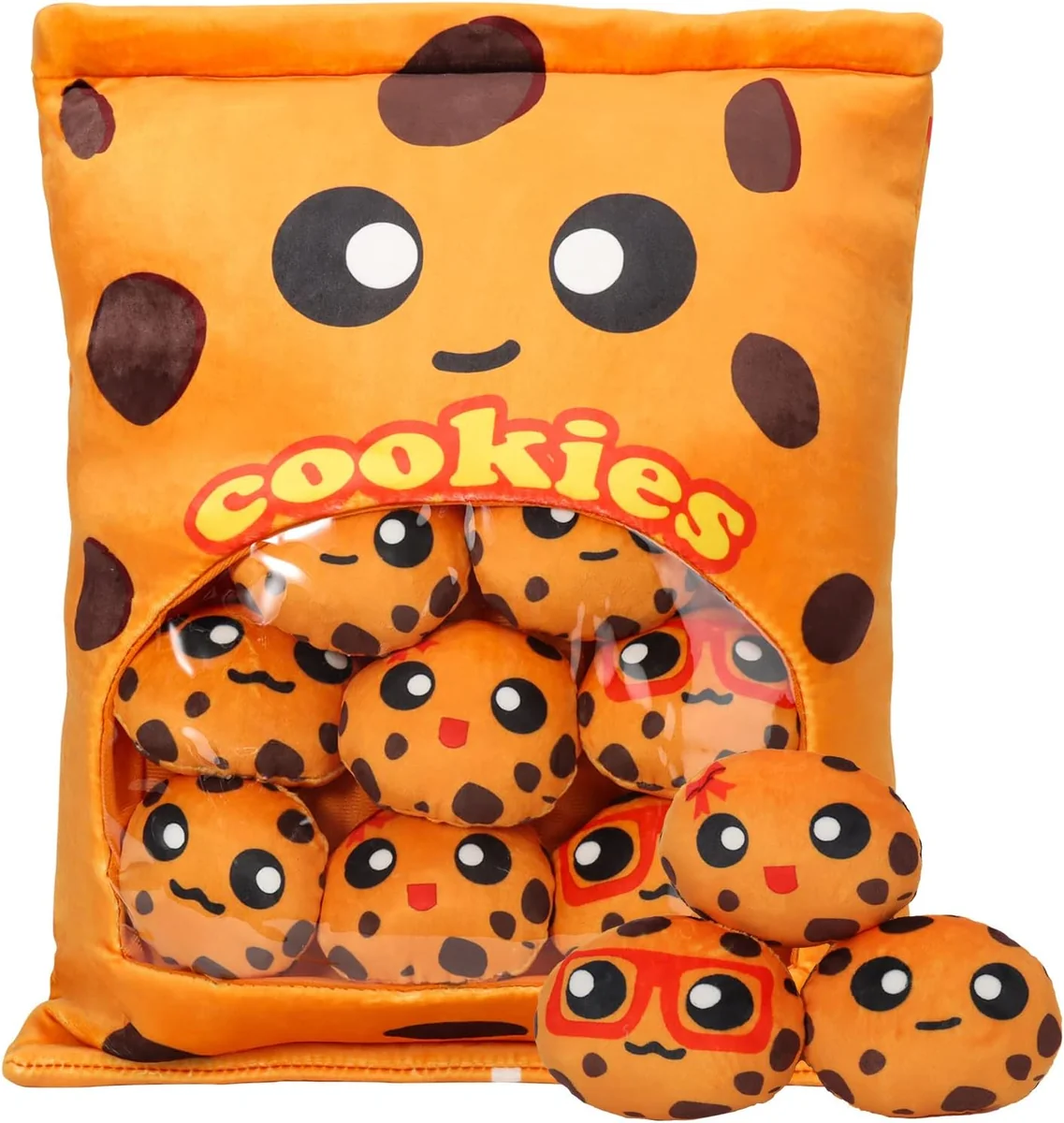 Pluszowa poduszka Cookie z 8 pluszakami pomarańczowa