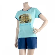 Piżamy damskie - PIŻAMA MŁODZIEŻOWA XS DAMSKA KRÓTKI RĘKAW SPODENKI BAWEŁNIANA GRANATOWA - miniaturka - grafika 1