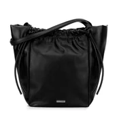 Torebki damskie - Damska shopperka z ekoskóry z dekoracyjnymi troczkami czarna - miniaturka - grafika 1