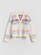 Swetry dla dziewczynek - Reserved - Świąteczny kardigan - złamana biel - miniaturka - grafika 1