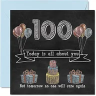 Kartki okolicznościowe i zaproszenia - Śmieszne kartki na 100. urodziny dla mężczyzn i kobiet – tablica kredowa – kartka urodzinowa dla taty dziadka dziadka pradziadka babci niani mamy, 145 mm x 145 mm humorystyczne kartki okolicznościowe - miniaturka - grafika 1