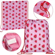 Pokrowce na ubrania - Różowy worek na buty, worek szkolny na ramię w truskawki na WF 32x38 cm - miniaturka - grafika 1