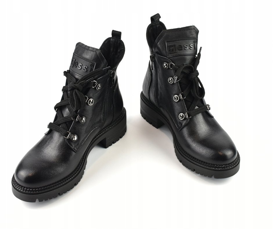 Czarne trzewiki botki trapery damskie NESSI 24704 skóra licowa modne r.36