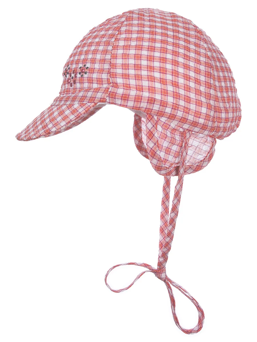 Dziewczęca czapka wiązana w kratkę czerwona Doll r.49
