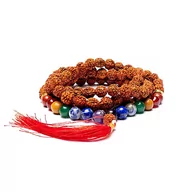 Bransoletki - Różaniec Mala chakra rudraksha z  kamieniami szlachetnymi, 108 koralików - miniaturka - grafika 1