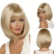 Pozostałe akcesoria fryzjerskie - TEMU 1 szt. Peruka dla kobiet z blond Bob - Prostokątny wycięcie, włókno o wysokiej temperaturze, elastyczna osłona, afro kręcone/kinkie styl, - miniaturka - grafika 1