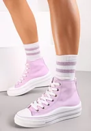 Trampki damskie - Fioletowe Trampki z Wysoką Cholewką na Platformie Layun - miniaturka - grafika 1