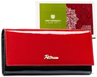 Portfele - Portfel damski skórzany Peterson błyszczący na zatrzask duża pojemna portmonetka na karty i gotówkę, czarny czerwony - miniaturka - grafika 1