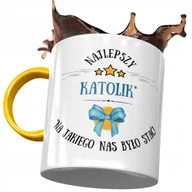 Kubki - Kubek Żółty Dla Katolika Najlepszy Katolik Kubek z Nadrukiem ze Zdjęciem + Opakowanie na prezent (wzór 03) - miniaturka - grafika 1
