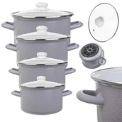 Zestawy garnków i patelni - Zestaw garnków emaliowanych Pruno 2L + 3L + 4L + 5L jasne szare - miniaturka - grafika 1