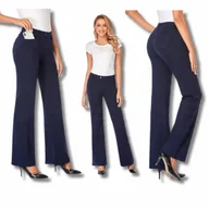 Spodnie damskie - Eleganckie Spodnie Damskie Wysoki Stan Oddychajace Elastyczne XXL 28 Granat - miniaturka - grafika 1