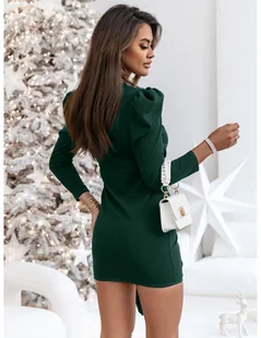 Elegancka sukienka z falbaną i bufkami DAZZLING - butelkowa zieleń - Sukienki - miniaturka - grafika 1