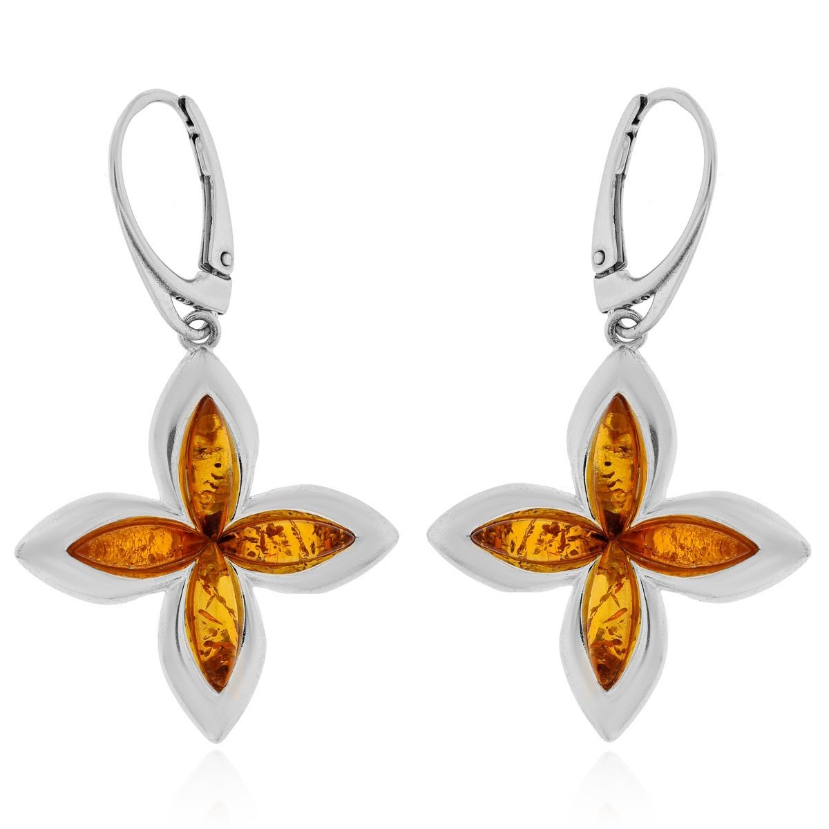 Srebrne kolczyki z bursztynem Kwiatki bigiel pr. 925