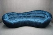 Sofy i kanapy - Sofa Owalna Retro Tapicerowana I Pikowana Granatowa 315 Cm B 6380 - miniaturka - grafika 1