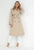 Płaszcze damskie - Beżowy Płaszcz Trencz Dwurzędowy z Paskiem Cloimia - miniaturka - grafika 1