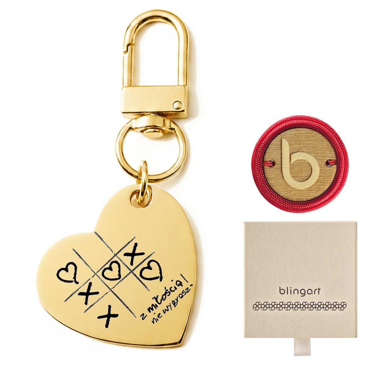 Brelok do kluczy z grawerem serce pozłacana stal c