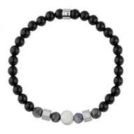 Bransolety męskie - Koraliki czarnego onyksu i szary larvikit męska bransoletka z kamieniami - Manoki - miniaturka - grafika 1