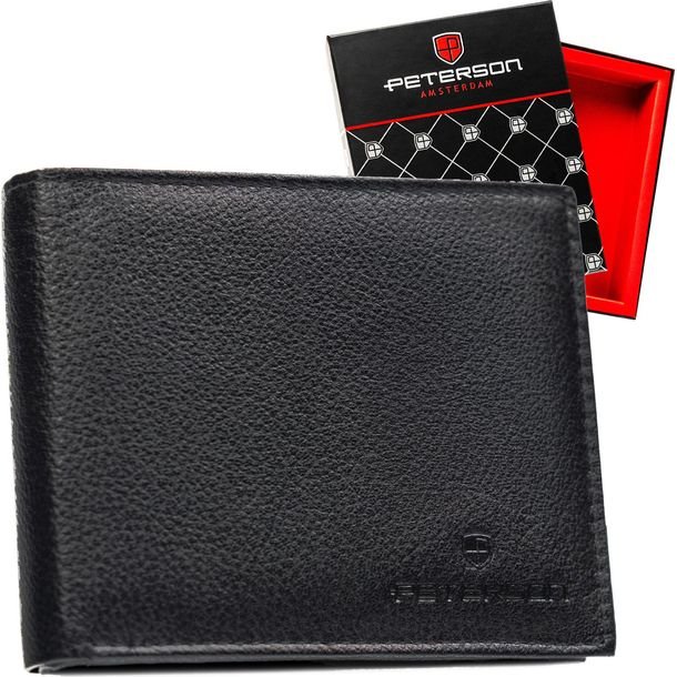 Portfel męski klasyczny ze skóry naturalnej na karty bilon RFID Peterson