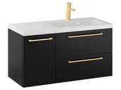 Szafki łazienkowe - Szafka Wisząca Z Umywalką RON 90 cm D Prawa - Czarny Mat - Uchwyty Złote Szczotkowane - miniaturka - grafika 1