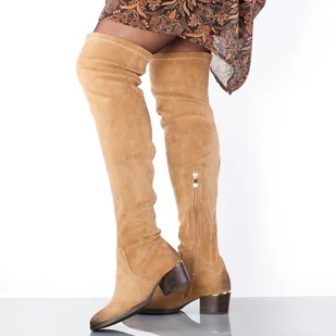 Beżowe zamszowe kozaki damskie na obcasie Vinceza 10820 - Kozaki damskie - miniaturka - grafika 1