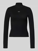 Bluzki damskie - Bluzka z długim rękawem z wyhaftowanym logo - miniaturka - grafika 1