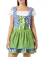 Sukienki - Dirndline Damska tradycyjna sukienka mini dirndl na specjalne okazje, Niebieski/zielony/biały, XS - miniaturka - grafika 1