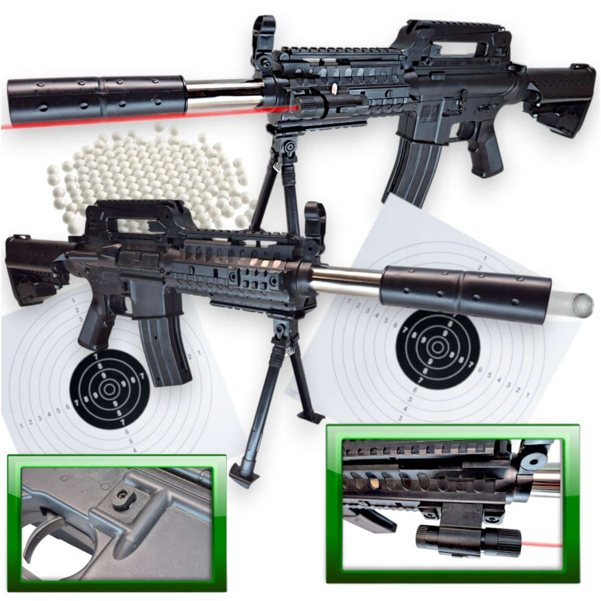 Karabin M4a1 Amerykański na Kulki Replika, Snajperka Asg + Laser + Tarcze
