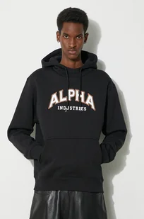 Alpha Industries bluza College Hoody męska kolor czarny z kapturem z nadrukiem 146331 - Bluzy męskie - miniaturka - grafika 1