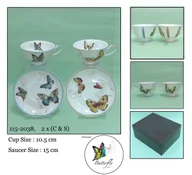 Filiżanki - 2 X PORCELANOWA FILIŻANKA I SPODEK PREZENT NA URODZINY motyle - miniaturka - grafika 1