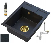 Zlewozmywaki - Granitan BEST Czarny Zlewozmywak Granitowy Z Drobinkami Złotego - miniaturka - grafika 1