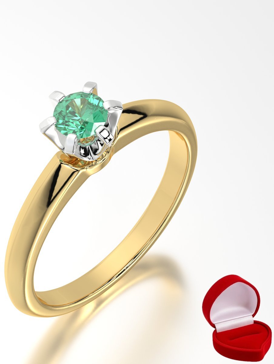 ZŁOTY PIERŚCIONEK ZARĘCZYNOWY 585 14k SZMARAGD 0,19 ct + PUDEŁKO R16