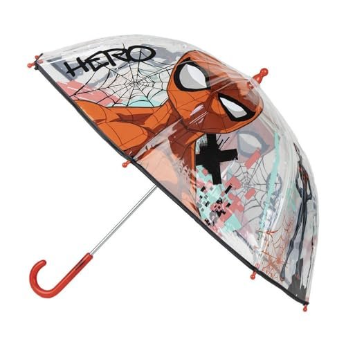 Spiderman Bubble Parasol - Ręczne otwieranie - Przezroczysty z nadrukiem Spiderman - Wykonany w 100% z POE o strukturze z włókna szklanego - oryginalny produkt zaprojektowany w Hiszpanii, Czarny