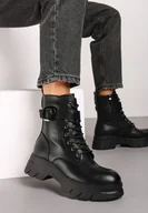 Botki damskie - Czarne Botki w Stylu Workerów na Grubej Podeszwie Berimona - miniaturka - grafika 1