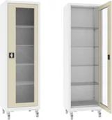 Meble i wyposażenie gabinetów medycznych - XSML.101.9010.7032 mobilna szafa lekarska 1-skrzydłowa 1-komorowa biało-szara na kołach - miniaturka - grafika 1